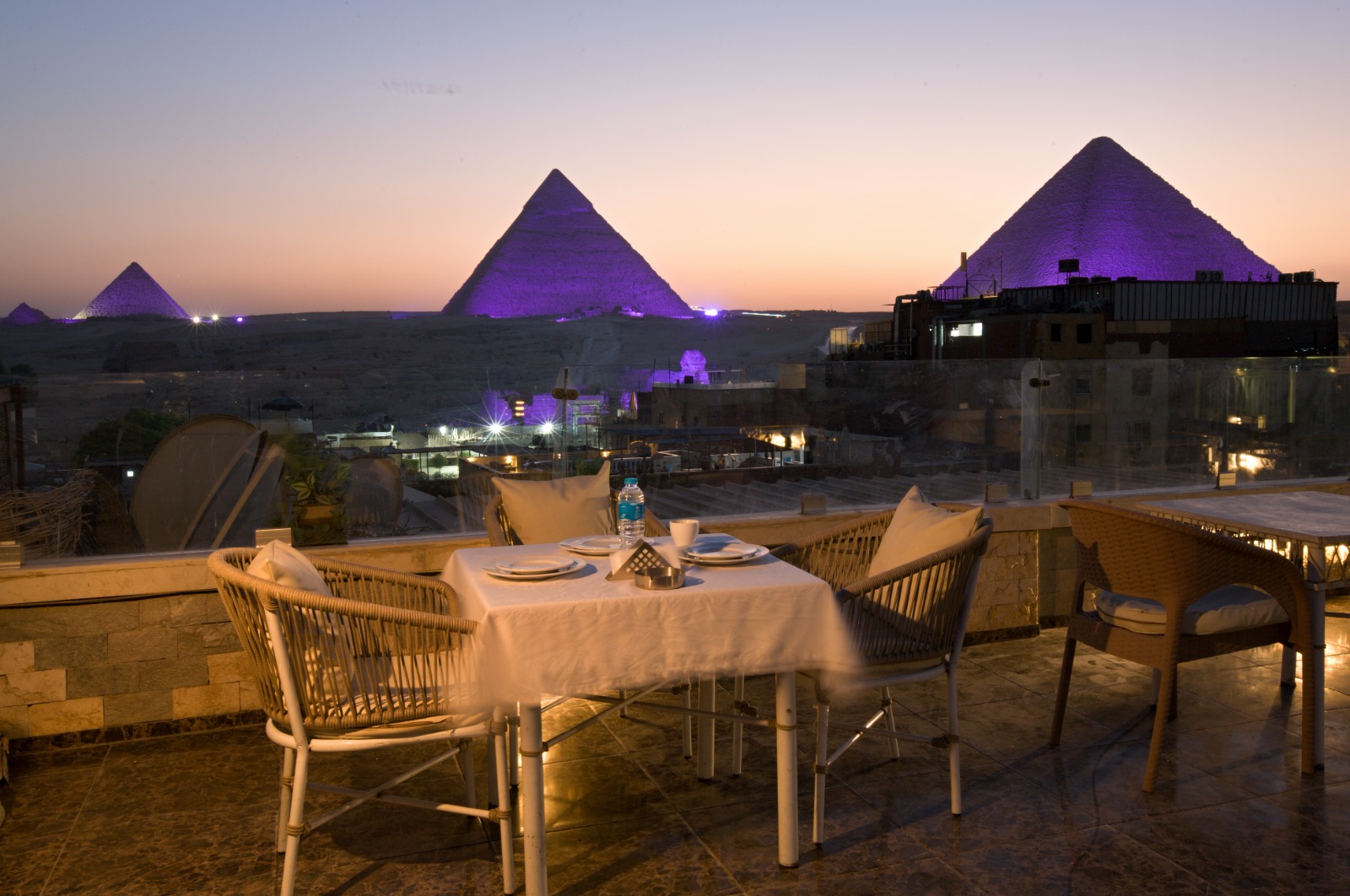 Pyramids at Twilight from Rooftop